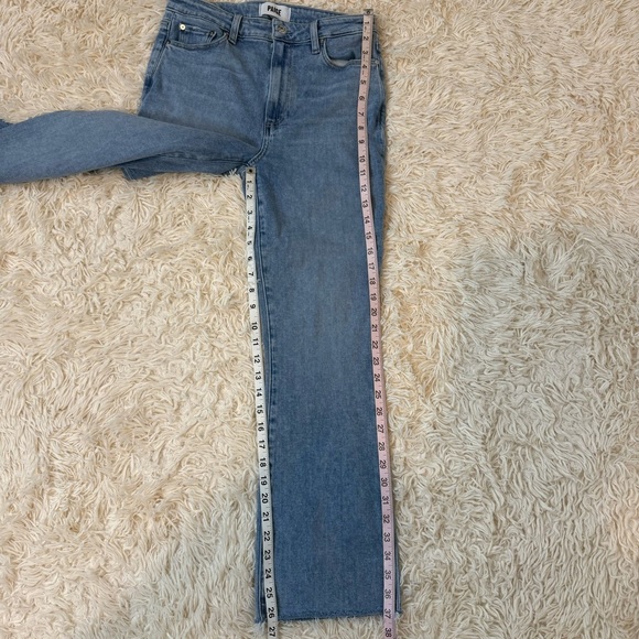 Paige Claudine Flare bootcut Jeans raw cut hem high rise stretchy blue size 27 - Picture 3 of 6